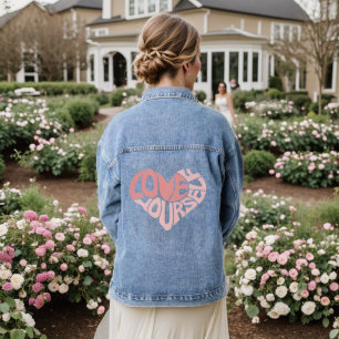Love Yourself Two-Tone Pink Heart Word Denim Jacket