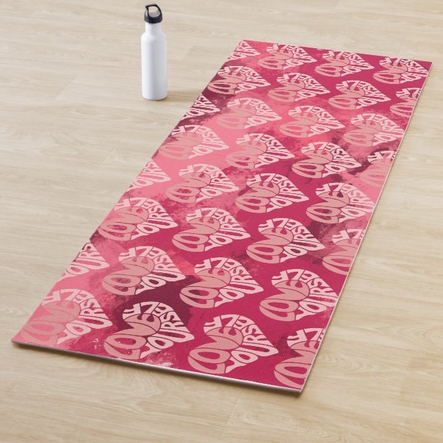 Love Yourself Two-Tone Pink Heart Word Yoga Mat (In Situ)