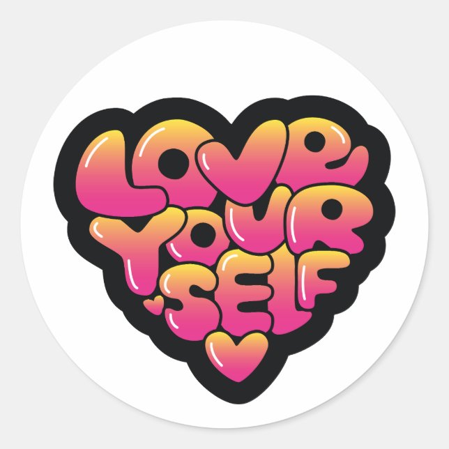 Love Yourself Typography Heart Sticker  (Front)
