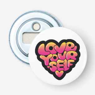 Love Yourself Typography Heart Sticker  Bottle Opener