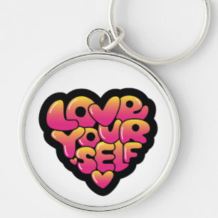 Love Yourself Typography Heart Sticker  Key Ring