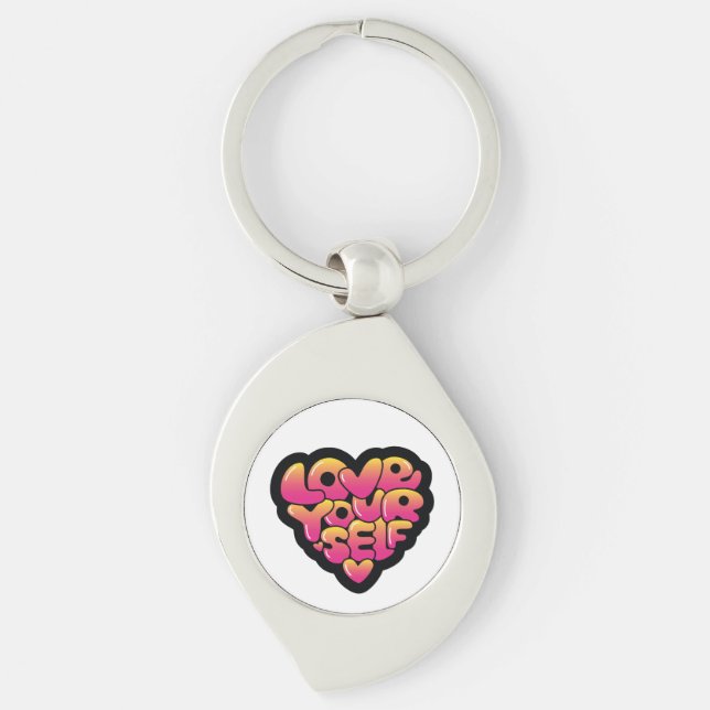 Love Yourself Typography Heart Sticker  Key Ring (Front)