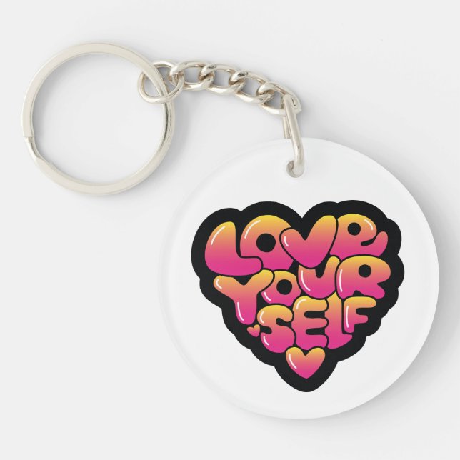 Love Yourself Typography Heart Sticker  Key Ring (Front)