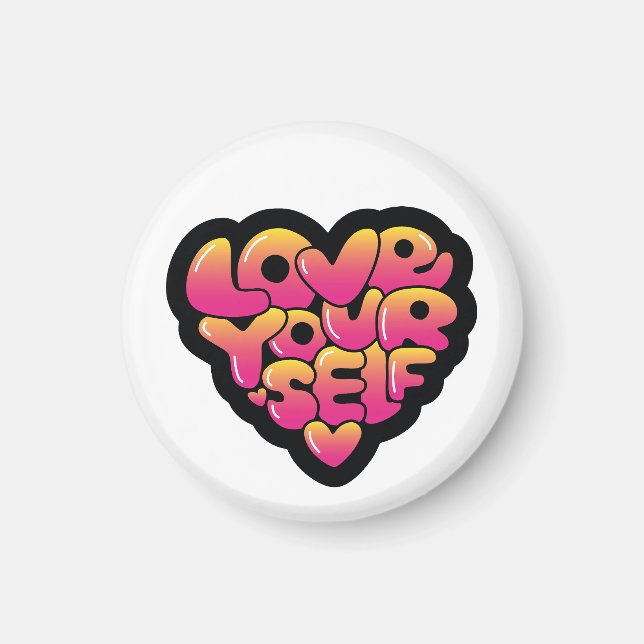 Love Yourself Typography Heart Sticker  Magnet (Front)