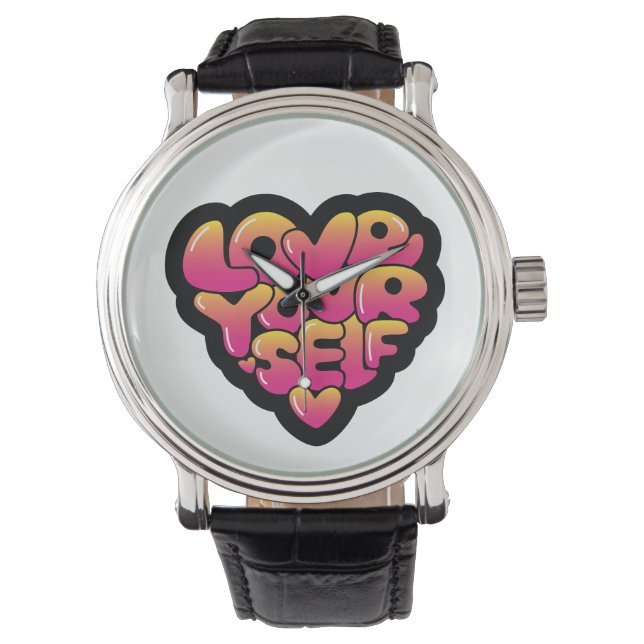 Love Yourself Typography Heart Sticker  Watch (Front)