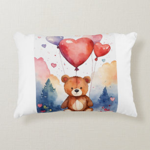Loveable Bear with Heart Balloon Accent Pillow