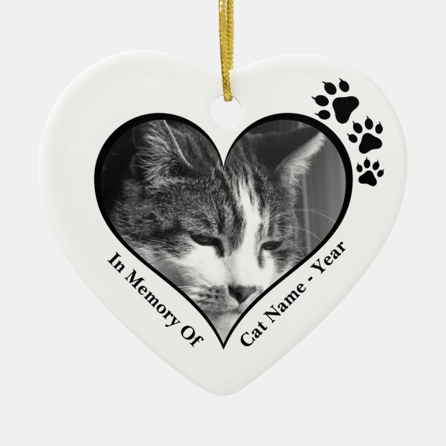Loveable Black and White Cat Memories Ceramic Ornament (Front)