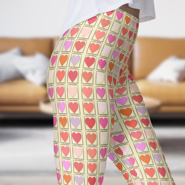 Loveable Blonde Yellow Valentines Love Pattern Leggings (Valentines Love on Blond Leggings)