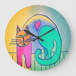 Loveable Cat Abstract Art Large Clock