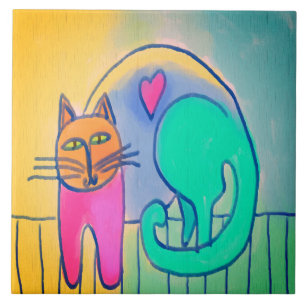 Loveable Cat Abstract Digital Painting Ceramic Tile