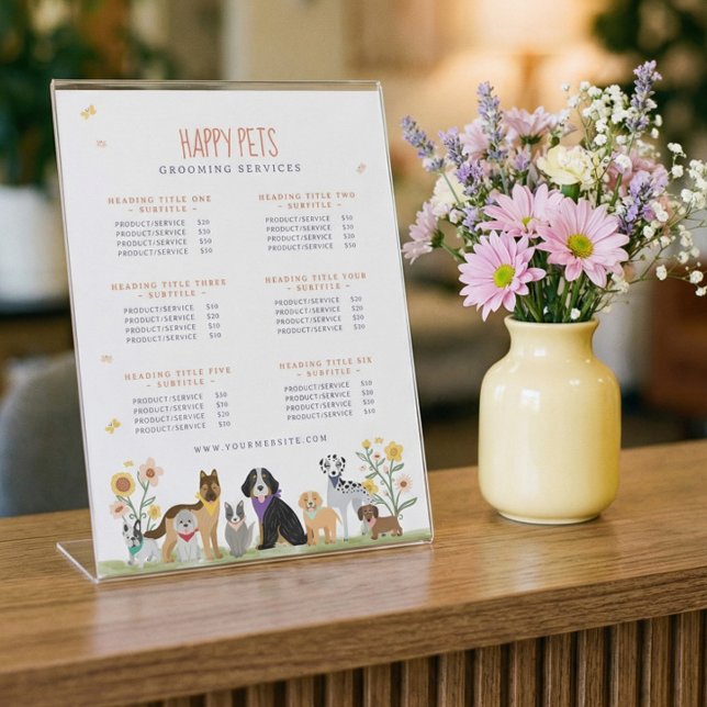 Loveable Happy Pet Care & Grooming Service Prices Pedestal Sign (Lovable Happy Pet Care & Grooming Service Prices Pedestal Sign)