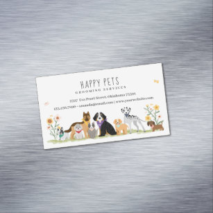 Loveable Happy Pet Family Pet Care, Grooming Magnetic Business Card