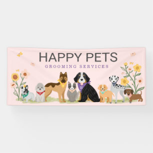Loveable Happy Pet Family Pet Care, Grooming Pink Banner