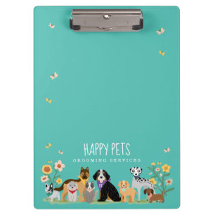 Loveable Happy Pet Family Pet Care & Grooming Teal Clipboard