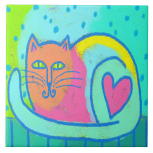 Loveable Kitty Abstract Art Ceramic Tile