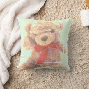 Loveable Mint Green Vintage Teddy Bear Nursery Cushion