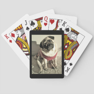 Loveable Pug in a red sweater Playing Cards