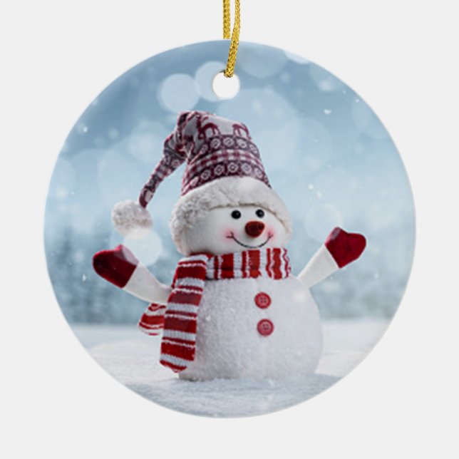 Loveable Snowman Ceramic Ornament (Front)