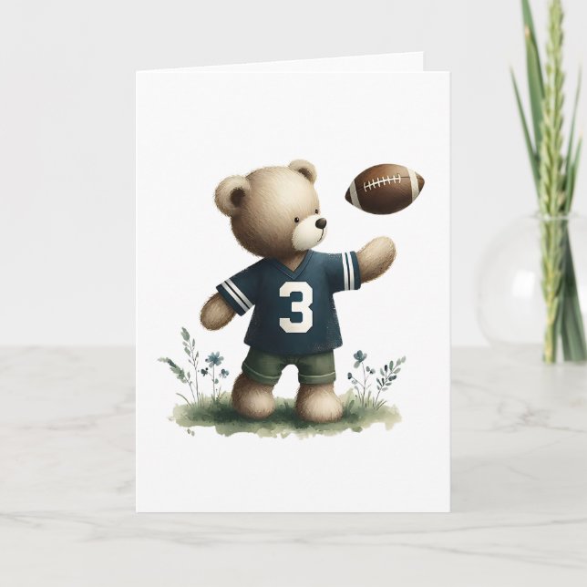 Loveable Teddy Bear Football Player Blank Greeting Card (Front)