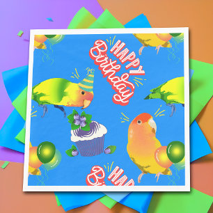 Lovebird Birthday Blue Pet Bird Theme Fun Party Napkin