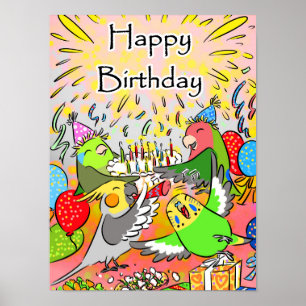 Lovebird budgie cockatiel parrotlet happy birthday poster