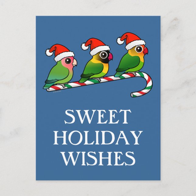 Lovebird Candy Cane Holiday Postcard (Front)