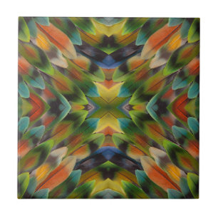 Lovebird feather kaleidoscope ceramic tile