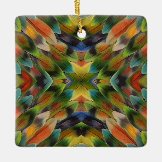 Lovebird feather kaleidoscope ceramic tree decoration (Front)