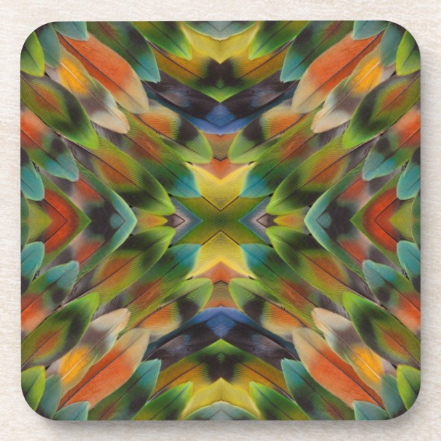 Lovebird feather kaleidoscope coaster (Front)