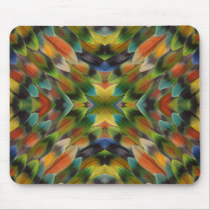 Lovebird feather kaleidoscope mouse pad