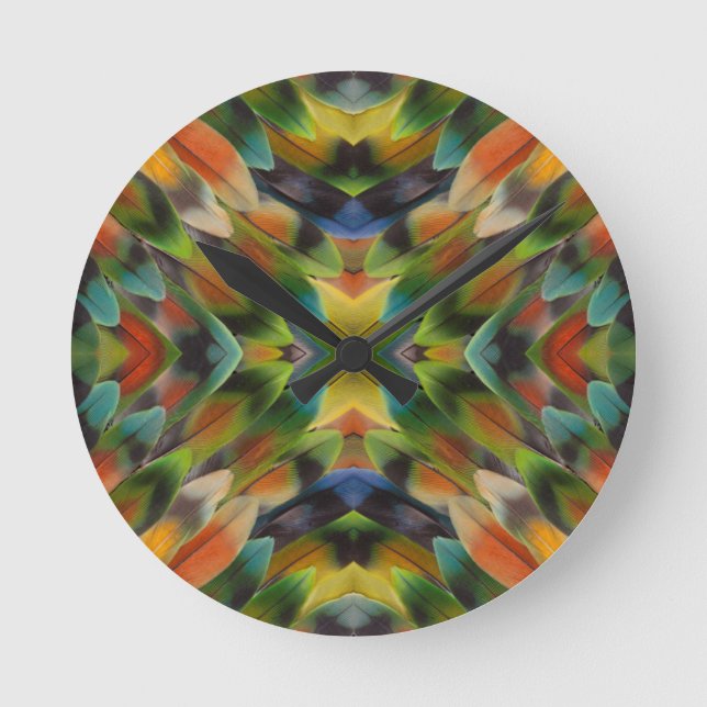 Lovebird feather kaleidoscope round clock (Front)