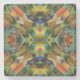 Lovebird feather kaleidoscope stone coaster