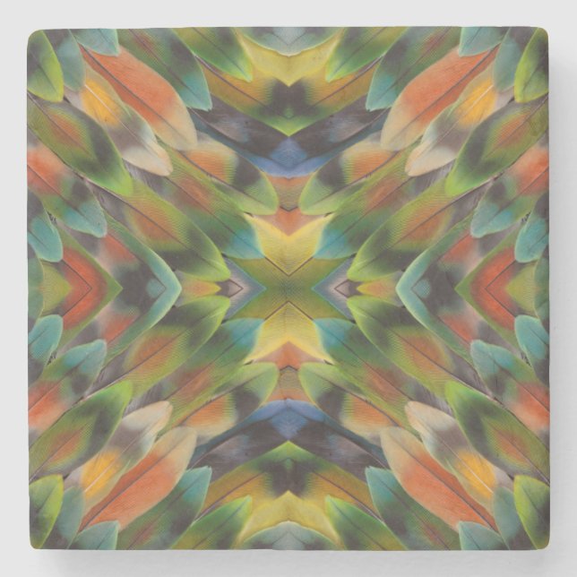 Lovebird feather kaleidoscope stone coaster (Front)