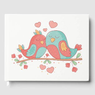 Lovebird Pink & Blue Wedding Bridal Shower Birds Guest Book