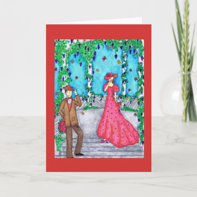 Lovebird Valentine Greeting Card with Man & Woman (Front)