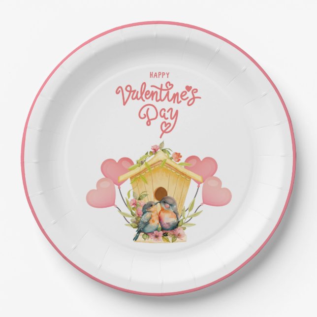 Lovebird Valentine's Day Paper Plate (Front)