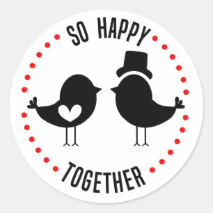 Lovebird Wedding Black White Bridal Shower Cartoon Classic Round Sticker