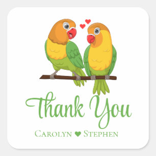 Lovebird Yellow Green Love Birds Wedding Thank you Square Sticker