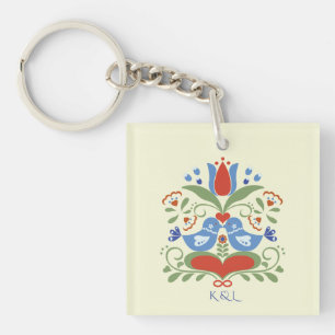 Lovebirds and Blossoms  Key Ring