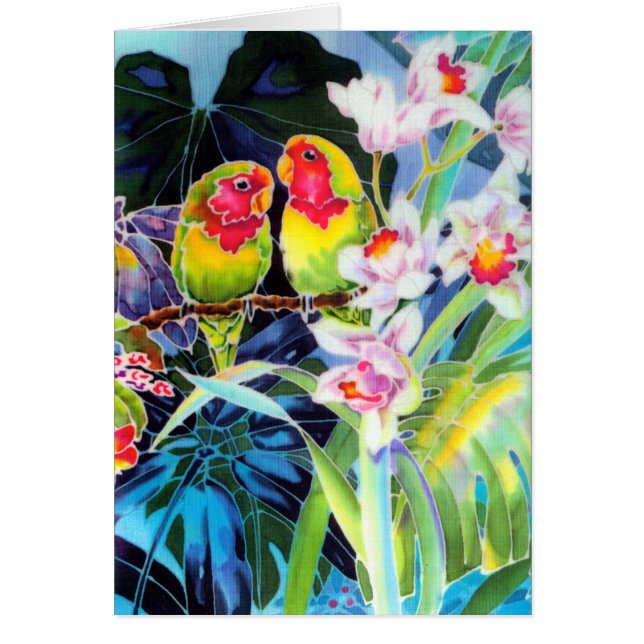 Lovebirds and Orchids Tropical Print Cards (Front)