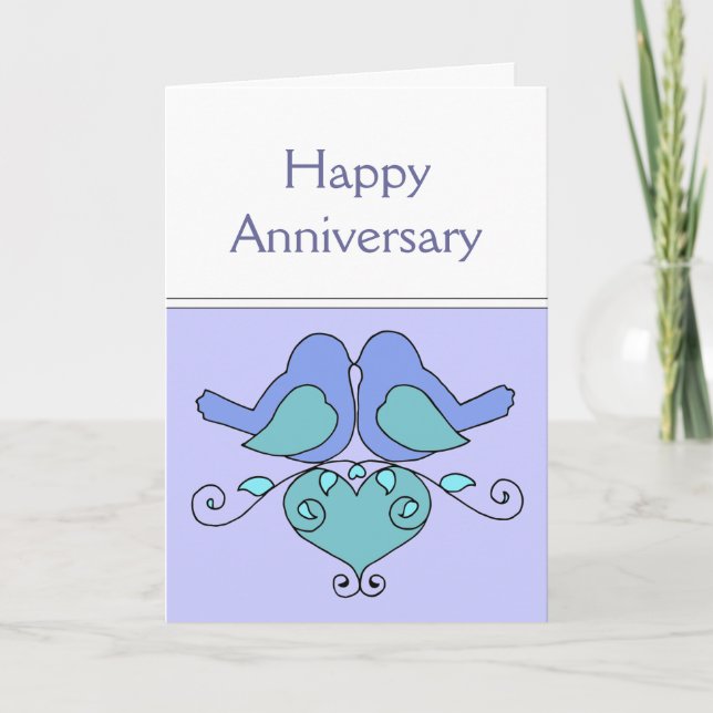 Lovebirds  Anniversary Birds with Floral Heart Card (Front)