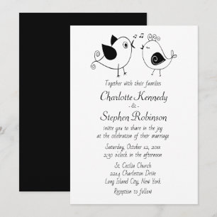 Lovebirds Black White Wedding Birds Nature Modern Invitation
