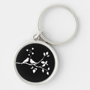 Lovebirds Black White Wedding Bridal Shower Love Key Ring