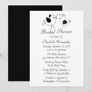 Lovebirds Bridal Shower Black White Wedding Birds Invitation