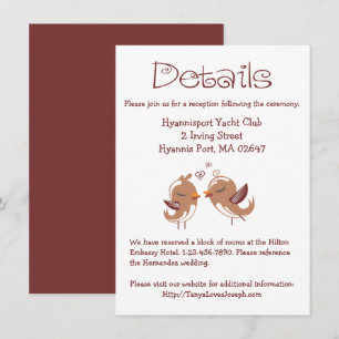 Lovebirds Brown & White Wedding Details Directions Invitation