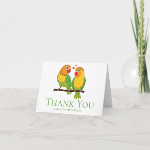 Lovebirds Cartoon Green Yellow Love Birds Wedding Thank You Card