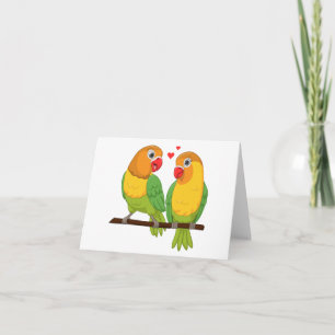Lovebirds Cartoon Green Yellow Love Birds Wedding Thank You Card