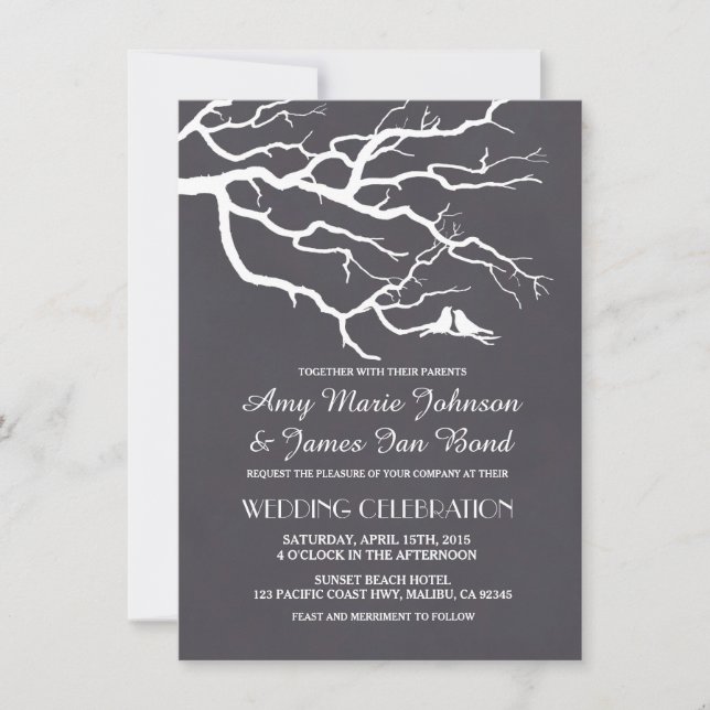 Lovebirds chalkboard wedding invites lovebird4 (Front)