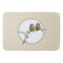 Lovebirds cherry blossom branch retro circle beige
