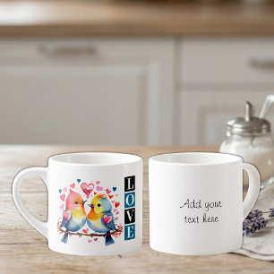 Lovebirds custom text blue espresso cup